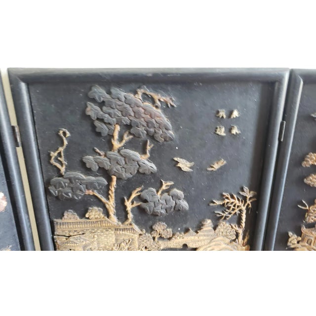 Late 19th Century Late 19th C. Ming Carved Ebonized and Giltwood Trifold Table Screen For Sale - Image 5 of 12