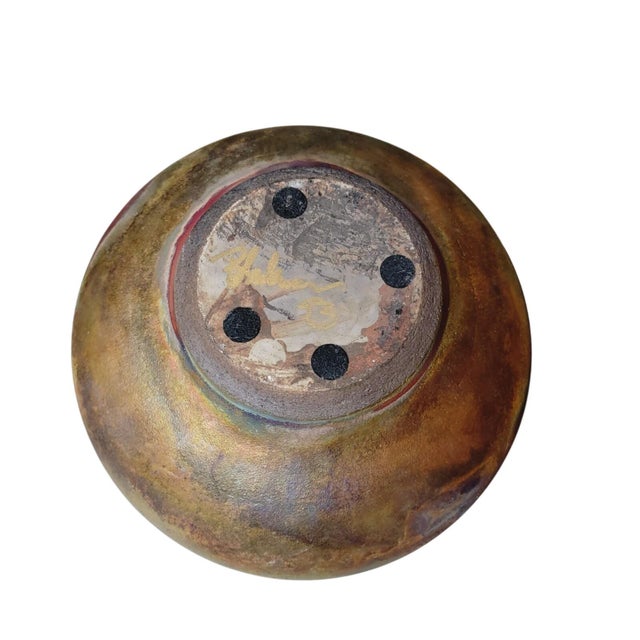 1990s Japanese Raku Pottery Vase Signed George M. Blackman Brutalist Art 9" X 12.75" For Sale - Image 5 of 11
