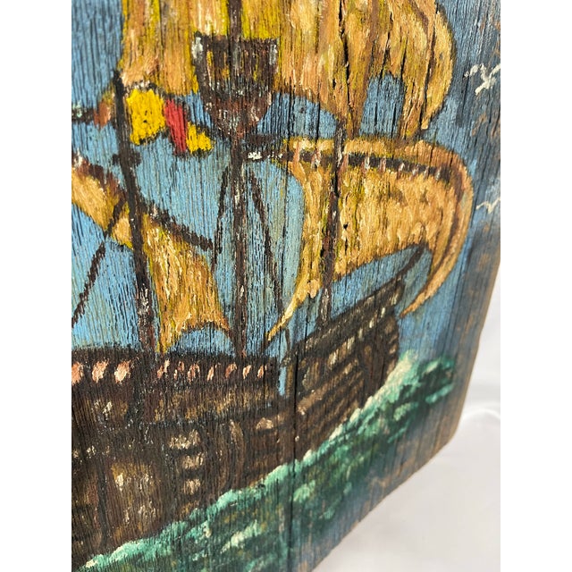 Vintage Rustic Sailing Ship Wood Relief Wall Panels, Pair For Sale - Image 11 of 11
