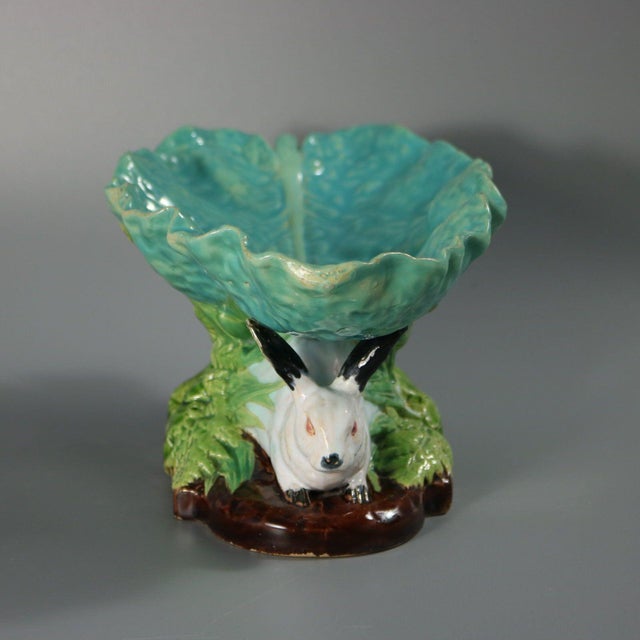 Victorian Minton Majolica Rabbits and Leaves Compote Bowl For Sale - Image 3 of 14