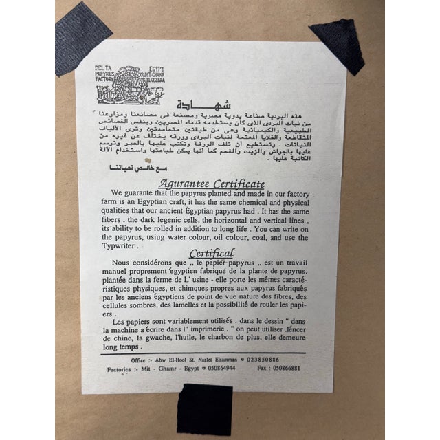 Traditional Hand Painted + Framed Ancient Egyptian Papyrus, Set of Two For Sale - Image 3 of 12