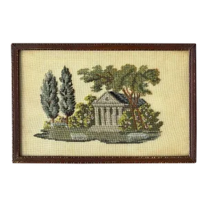 Antique Framed Petit Silk Needlepoint Artwork, Circa Late 19th Century