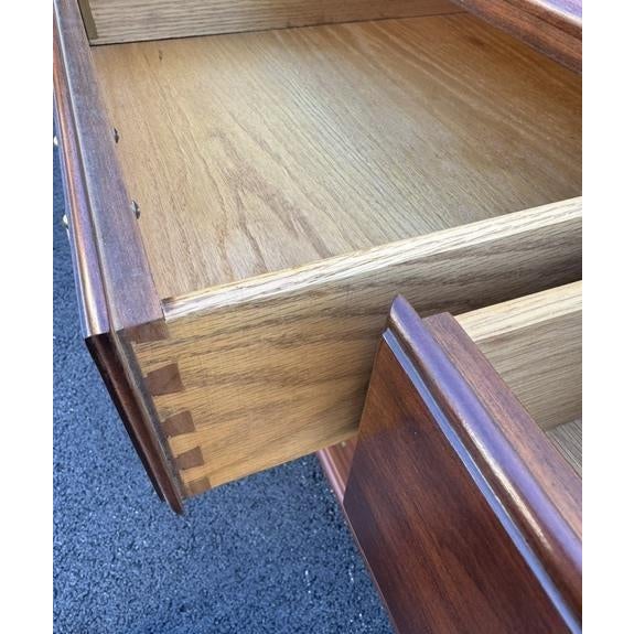 Late 20th Century Henkel Harris Solid Black Cherry 10 Drawer Double Dresser With Mirror For Sale - Image 11 of 11