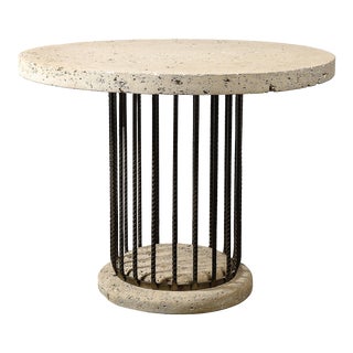 Brutalist Rebar and Fossilized Limestone Dining Table For Sale