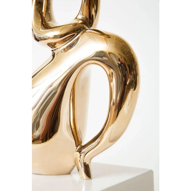 1960s Vintage Bronze Intertwined Figurative Abstract Sculpture on White Marble Base, 1960's For Sale - Image 5 of 12