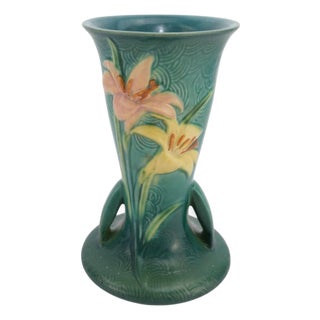 Roseville Zephyr Lily Green 1946 Mid Century Modern Ceramic Vase 136-9 For Sale