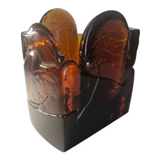 Mid-Century Modern Sculptural Amber Art Glass Vase For Sale