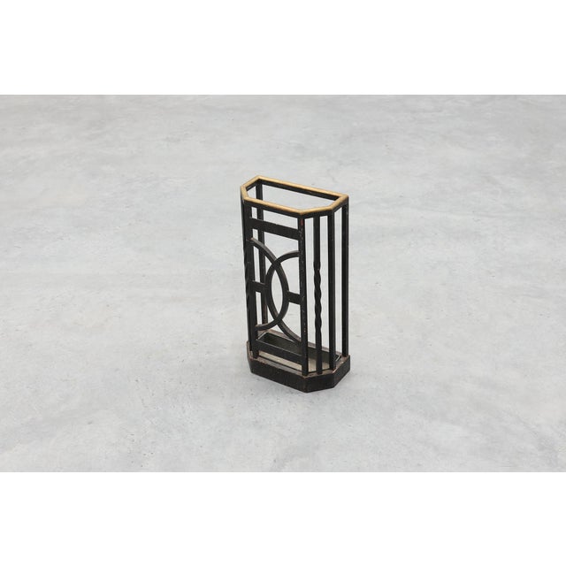 Art Deco Metal Umbrella Stand with Geometric Openwork and Brass Rim, Belgium, 1920s For Sale - Image 10 of 16