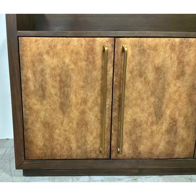 Brown Modern Wood and Cooper Three Door Bar Cabinet For Sale - Image 8 of 8