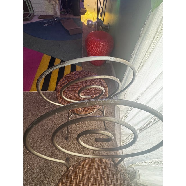Art Deco Rare - Vintage Swirl Nautilus Back Metal With Woven Wicker Seat Dining Chairs - Set of 4 For Sale - Image 3 of 6