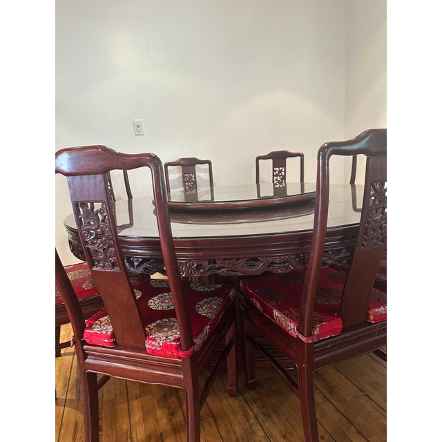 Dark Rosewood Dragon Oriental Table With Lazy Susan for 10 For Sale In Los Angeles - Image 6 of 8