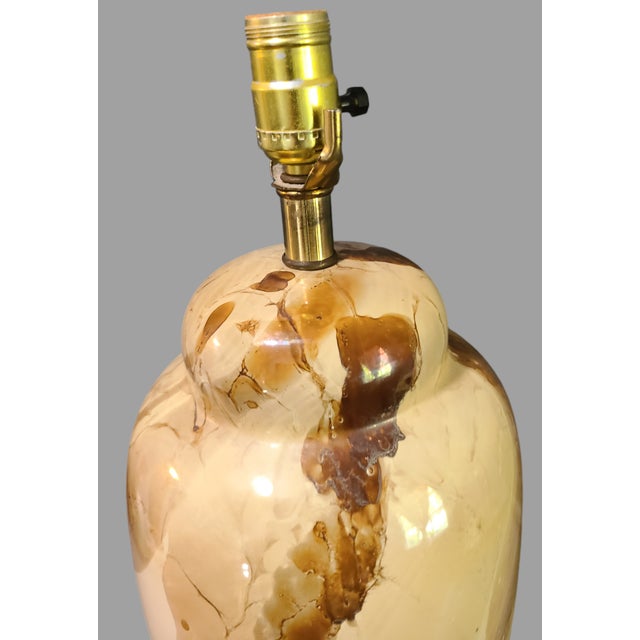 Vintage Mid-Century Modern Marbleized Ceramic Pottery Earth Tone Table Lamp For Sale - Image 11 of 12