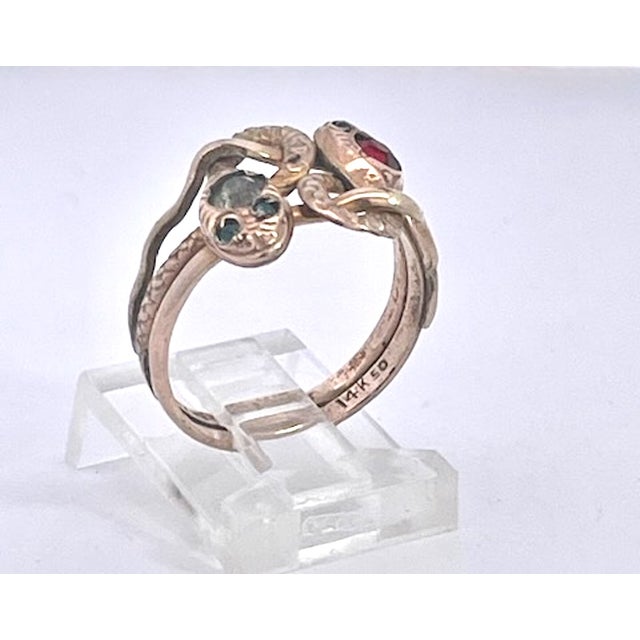 Antique Victorian 14k Yellow Gold Double Snake Ring With Gemstones, Size 6.5 For Sale - Image 10 of 14