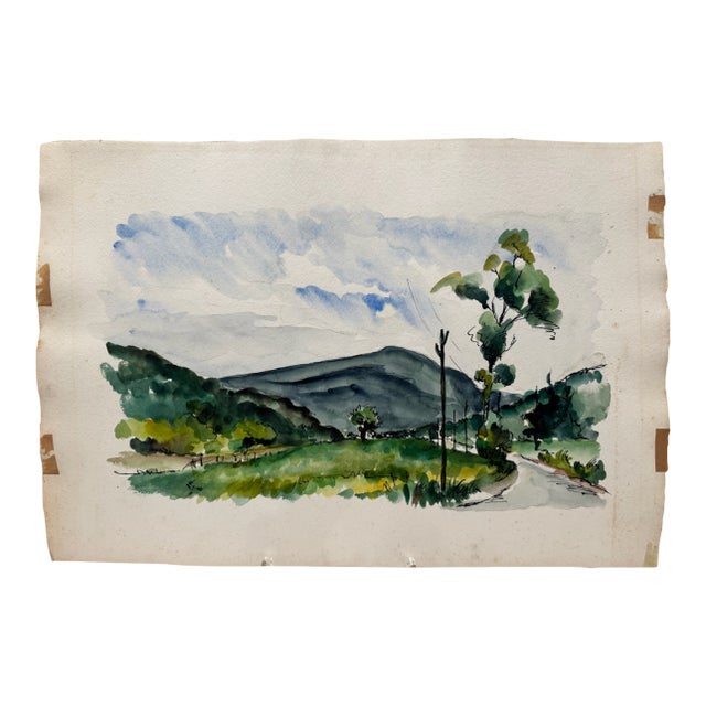 Henry Emil Salloch Original Watercolor on Paper Alpine Valley, 1946. For Sale