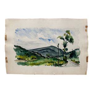 Henry Emil Salloch Original Watercolor on Paper Alpine Valley, 1946.