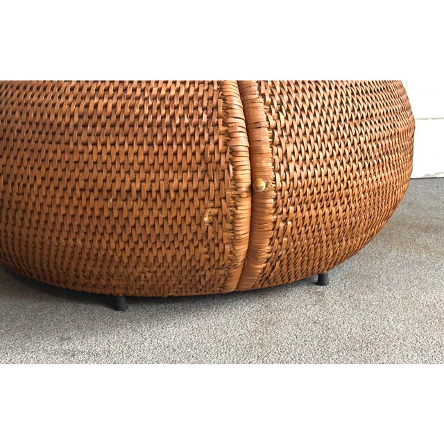 1950s-60s Midcentury Wicker Sphere Coffee Table / Storage Ottoman For Sale - Image 6 of 6