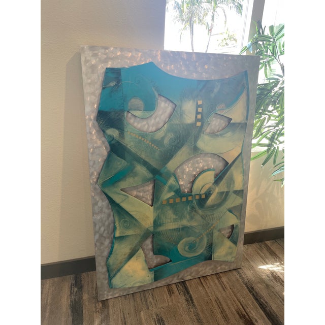 Large 54” Mid-Century Abstract Cut Steel & Burnished Aluminum Wall Relief Sculpture For Sale In San Diego - Image 6 of 12