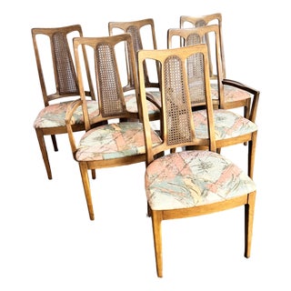 Mid Century Modern Walnut Cane Back Dining Chairs - Set of 6 For Sale