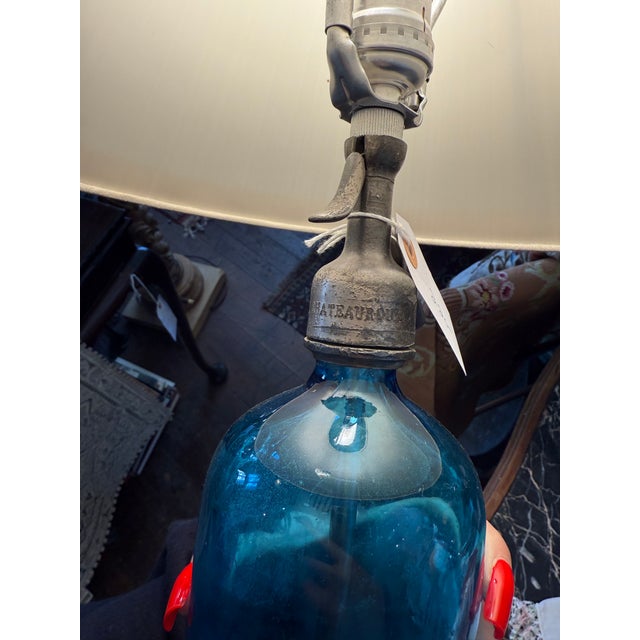 1920s French Blue Soda Bottle Lamp For Sale - Image 4 of 8