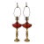 1960s Mid Century Modern Cranberry Glass and Brass Lamps on Marble Bases, a Pair For Sale
