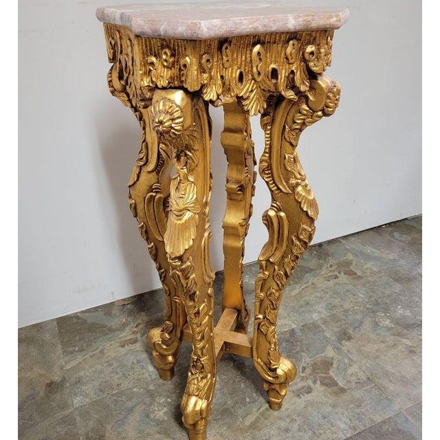 20th C Italian Gilt Wood Table or Display Stand With Marble Top For Sale In Raleigh - Image 6 of 9