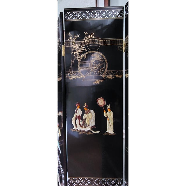 Mid 20th Century Chinese Export Six Panel Carved Soapstone Coromandel Screen For Sale - Image 15 of 18