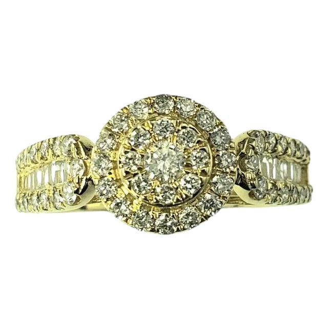 Late 20th Century 14 Karat Yellow Gold Diamond Cluster Halo Ring, Size 7 For Sale