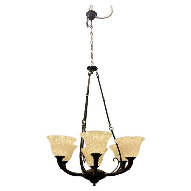 Large Vintage Bronze Murano Glass Chandelier, 1960s For Sale