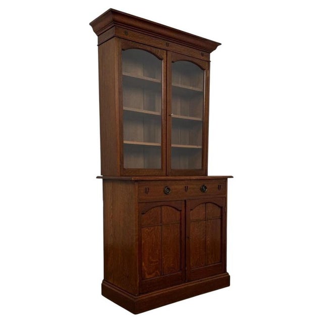 Antique Early 20th Century English Arts and Crafts Oak Bookcase For Sale - Image 6 of 11