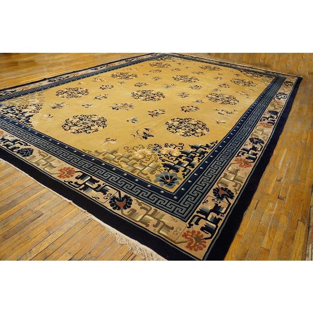 Excellent Light Yellow and Blue Color With Special Florid Design Vintage Chinese Peking Rug For Sale - Image 4 of 8