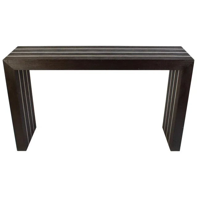 Italian Modernist Dark Wood and Steel Console Table For Sale - Image 8 of 8