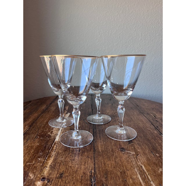 Fostoria Aurora Pattern 6092-Gold Rim Water Goblets Set of 4 Blown Crystal Glass Discontinued, produced from 1960-1974...