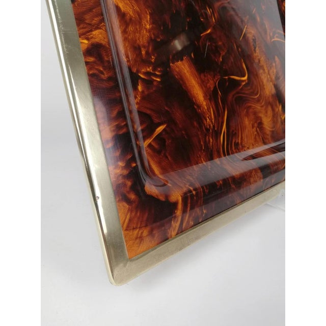 Vintage Serving Tray in Faux Tortoiseshell Acrylic Glass and Brass, Italy, 1970s For Sale - Image 3 of 17