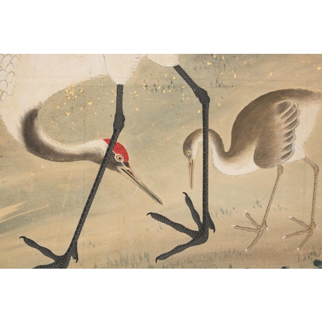 XL Meiji Era Japanese Byobu Screen "Landscape With Red-Crowned Cranes" in Yamato-E Style For Sale - Image 10 of 12