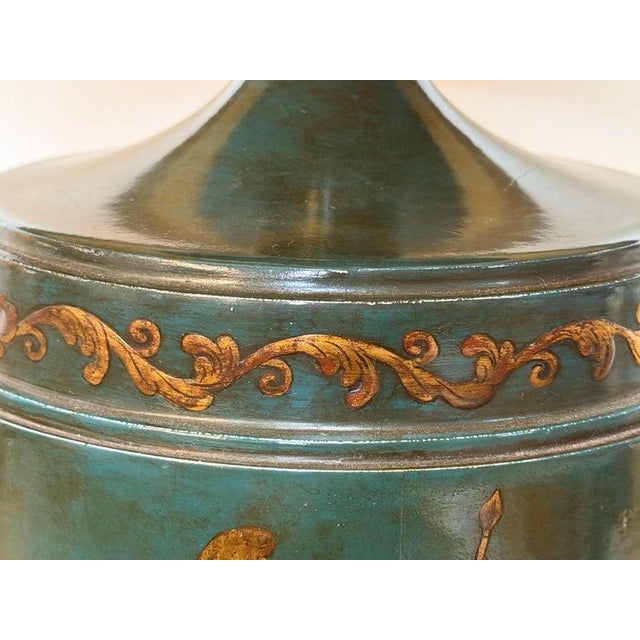 Mid 20th Century Italian Neoclassical Tole Urn Table Lamp Hand Painted Original Parchment Shade For Sale - Image 16 of 18