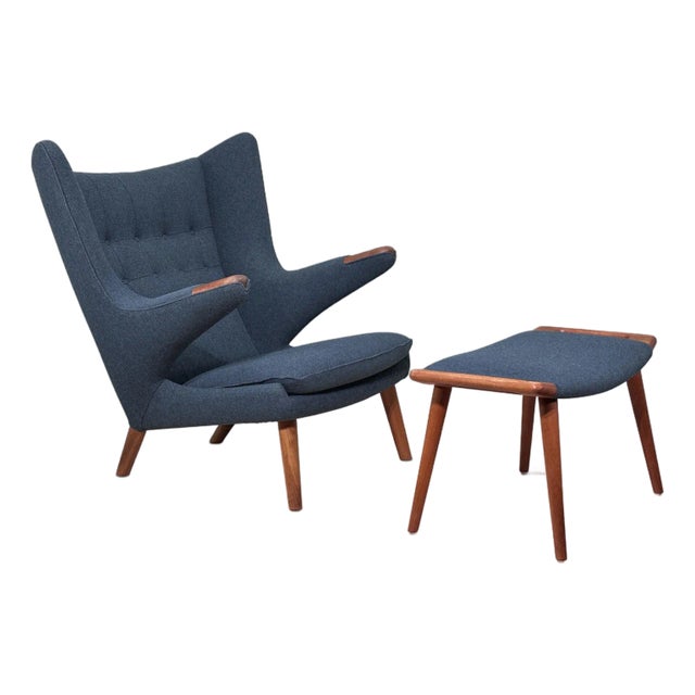 Restored Hans Wegner Papa Bear Chair and Ottoman Model Ap19 Ap29 by a.p. Stolen For Sale