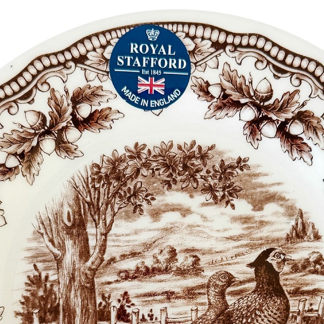2020s Royal Stafford English Brown Transferware Pheasants & Acorns Thanksgiving Salad Plates - Set of 12 For Sale - Image 5 of 7