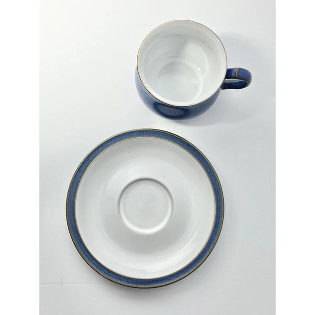 1990s Denby “Imperial Blue” Set of 8 Stoneware Teacups & Saucers For Sale - Image 4 of 6
