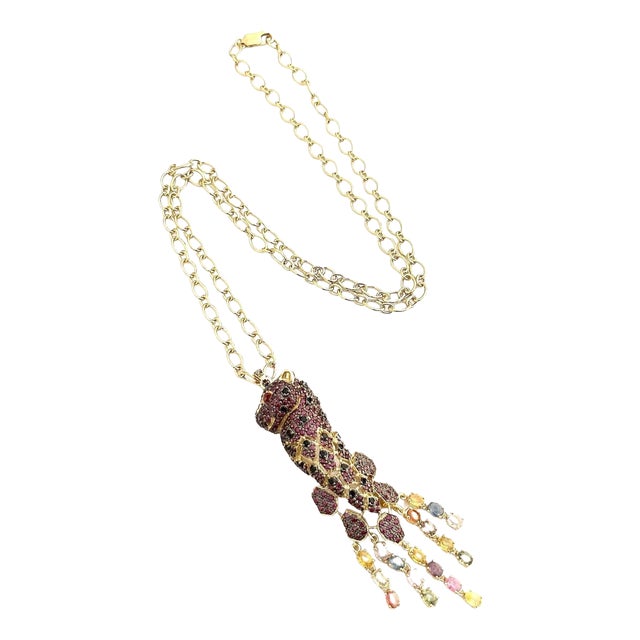 Bochic “Capri” Ruby & Fancy Multi Color Sapphires Necklace Set in 18K & Silver For Sale