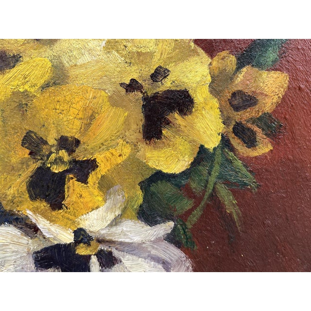 Pansies Still Life, Early 20th Century, Oil on Canvas For Sale - Image 7 of 14