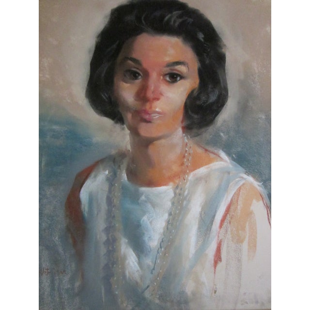 Figurative Velletri 64 Mid Century Modern Portrait Oil on Canvas Original Frame For Sale - Image 3 of 10