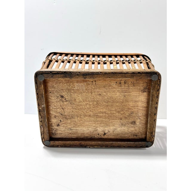 Vintage Woven Wood & Rattan Storage Basket With Handles – Rustic Kitchen, Pantry or Countertop Organizer For Sale - Image 11 of 11