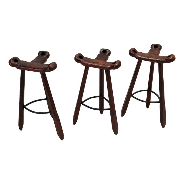 Vintage Brutalist Marbella Stools attributed to Sergio Rodrigues, 1970s, Set of 3 For Sale
