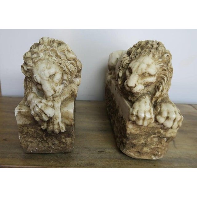 Renaissance Pair of Carved Stone Replica Lions Originally by Antonio Canova For Sale - Image 3 of 10
