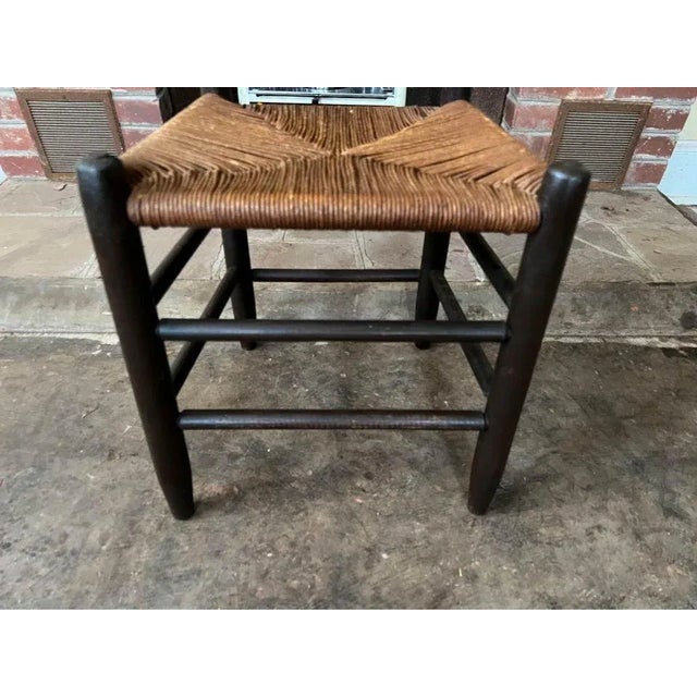 Farmhouse Early 20th Century Ladder Back Rush Seat Side Chairs- Set of 4 For Sale - Image 3 of 11