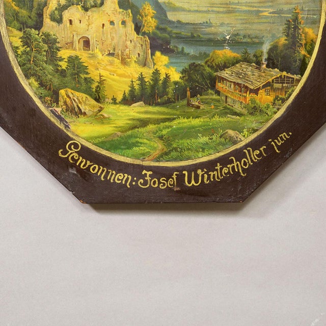 Early 20th Century Antique Honor Target With Alpine Landscape and Castle Ruins, Germany 1932 For Sale - Image 5 of 6