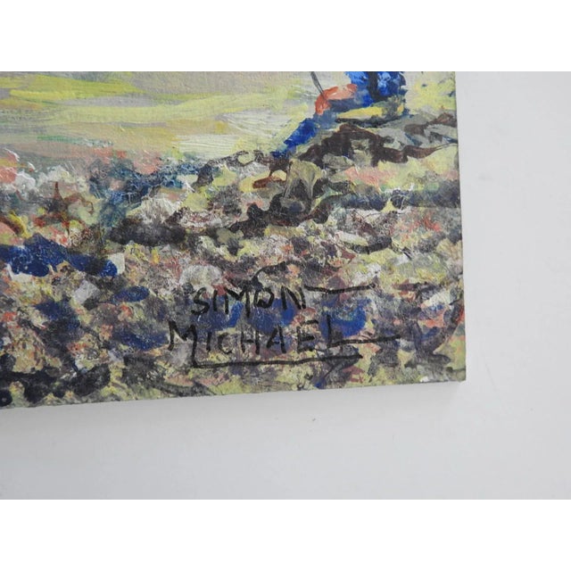 Late 20th century acrylic on mat board of hikers in the Great Smoky Mountains by Simon Michael (1905-2002) Texas. Signed...