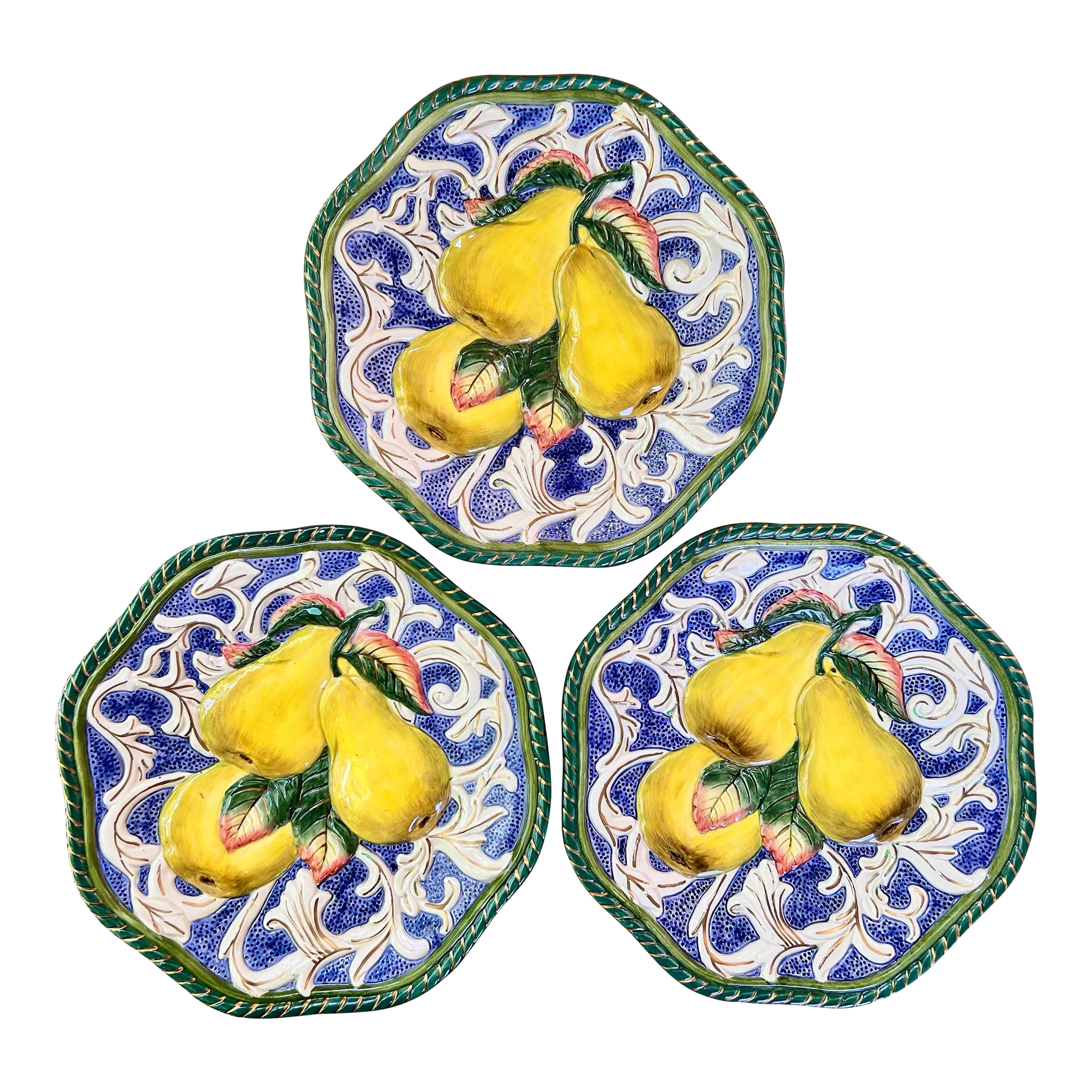 Fitz and Floyd Florentine Pear Plates- Set of 3 | Chairish