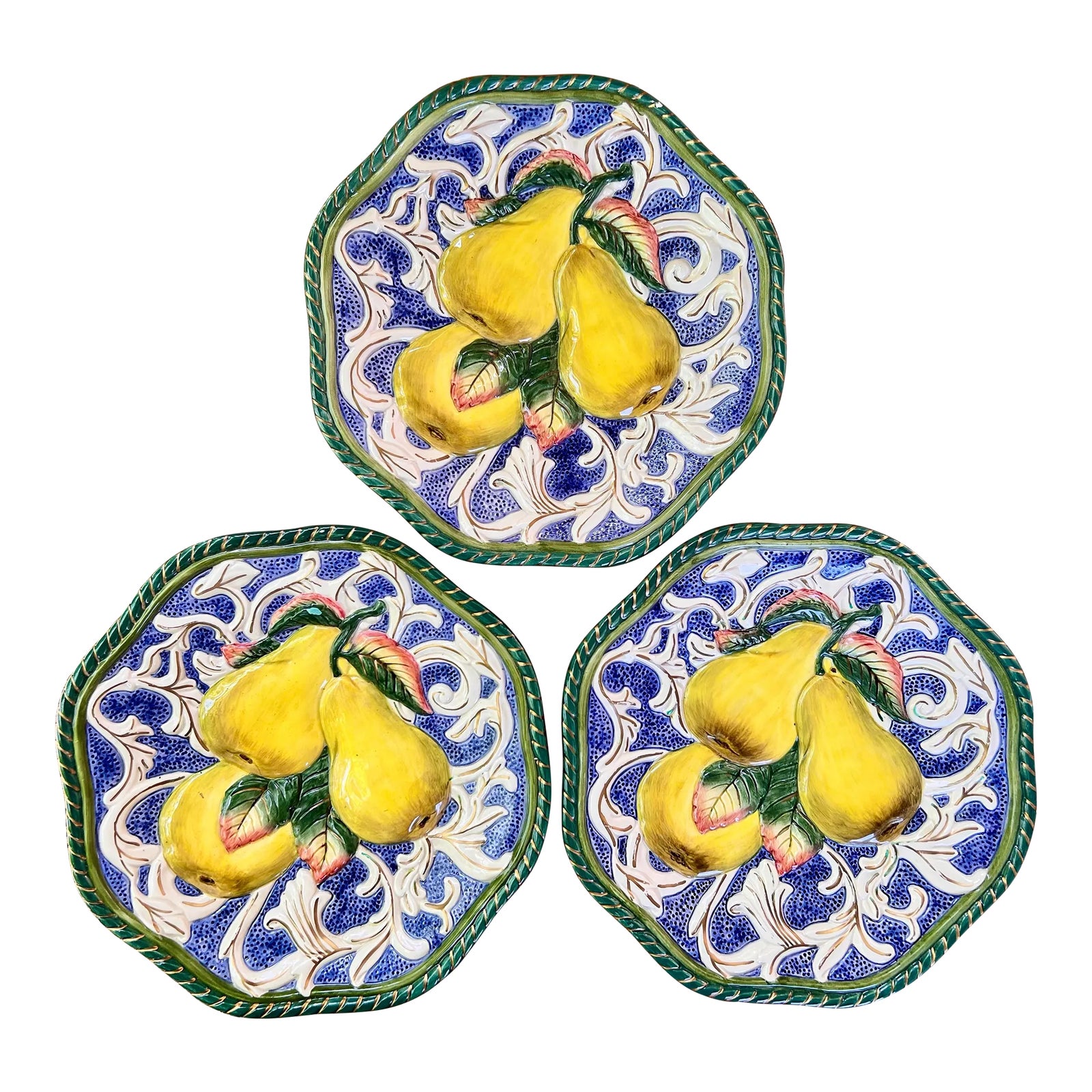 Fitz＆Floydヴィンテージレモントリンケットボックスとリブプレートセット Fitz and Floyd Florentine Pear Plates- Set of 3 | Chairish