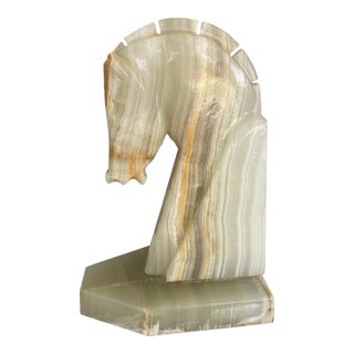 1960s Banded Calcite Carved Horsehead Bookend For Sale